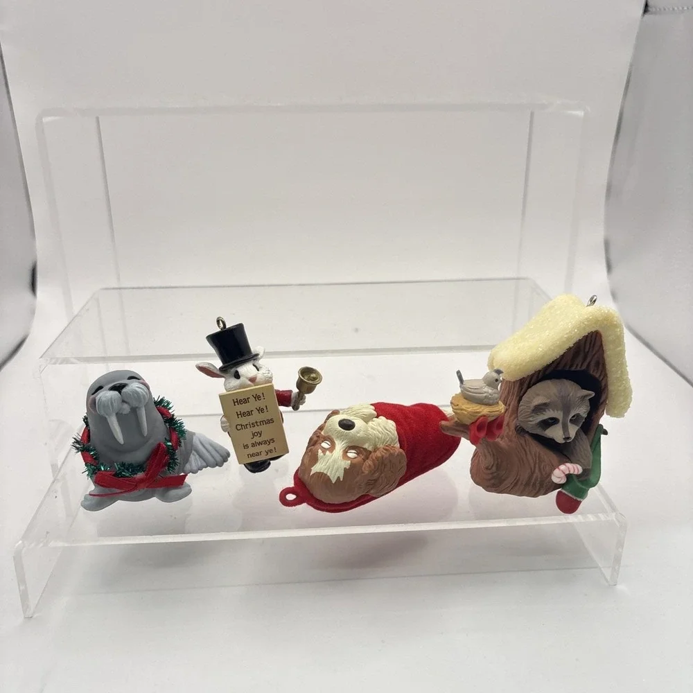 Lot of 4 Hallmark Ornaments~Raccoon, Dogs, Walrus, Town Crier~Vintage